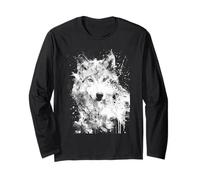 Loup Abstrait avec éclaboussures d'encre et Effet Coup de Pinceau Manche Longue