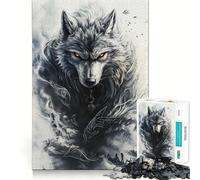Loup Alpha aux Yeux Brillants Puzzle de 1000 pièces pour Adultes Jeu Stimulant l'esprit Découpe Laser pour Un Assemblage Parfait Activité Amusante en Famille 38x52cm