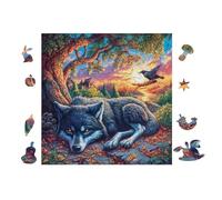 Loup and Chat Under Tree 100 Pièces Puzzle Collectionneur en Voitureton Rigide sans Déformation Très Difficile Motif Complexe Décoration Murale Qualité Premium 28x28cm