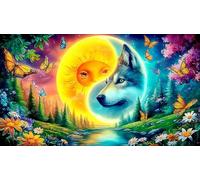 Loup-and-Moon-Fantasy-Art Puzzle 1000 Pièces pour Adultes - en Carton Recyclé - Décoration 38x26cm/1000pcs