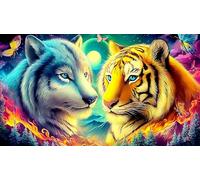 Loup-and-Tiger-Facing-Each-Other Puzzle 1000 Pièces pour Adultes - en Carton Recyclé pour la Décoration 38x26cm/1000pcs