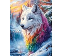 Loup arc-en-ciel dans la forêt de cascades 500 Pièces Puzzle Adulte En Carton Sans Déformation Conte de fées animal magique Très Difficile Anti-Stress Jeu De Société Idée Cadeau Anniversaire Rapport P