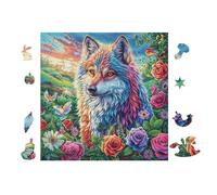 Loup Arc-en-Ciel Northern Lights 100 Pieces Casse-tête Créatif en Carton Épais Rigide Difficulté Moyenne Activité Manuelle Loisir Créatif Cadeau Noël Pas Cher Premium 28x28cm