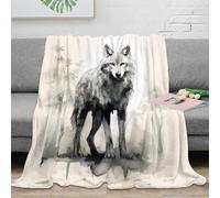 Loup Art Moderne 3D Printed Couverture Microfibre Décoration Maison Gris Wolf Throw Blanket Douce Chaude Canapé Chambre 60x80(150x200cm)
