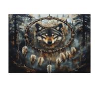 Loup Attrape-rêves Forêt Puzzle, 1000 Pièces pour Adultes Haute Qualité | 52x38cm Carton, Exercice Mental, Ajustement Serré, Amateurs D'art, Réduction Du Stress