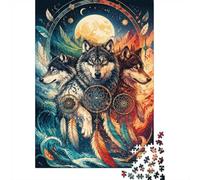 Loup Attrape-rêves Lune 1000pcs Mini Puzzle pour Famille Difficile | 38x26cm Carton Décor Salon Structure Durable Cadeau Anniversaire Soulagement Anxiété
