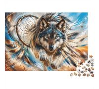 Loup Attrape-rêves Plume 1000pcs Mini Puzzle pour Adultes Difficile | 52x38cm Papier Décoration Salon Découpe Précise Cadeau Anniversaire Relaxation