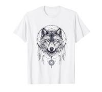 Loup attrape-rêves Tete Coiffe indienne Nature Plume Native T-Shirt
