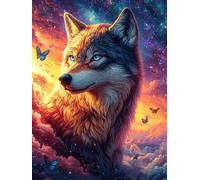 Loup au Pelage Arc-en-Ciel Under The Stars Puzzle 500 Pièces pour Adultes Challenge Educa Jeu De Réflexion Famille Relaxation Artistique Qualité Supérieure Décoration 500 PCS