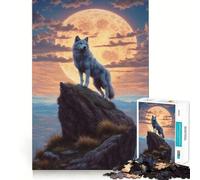 Loup au Sommet d'une Colline Puzzle 1000 pièces pour Adultes Jeu de réflexion et d'exercice Ajustement Parfait Activité de Partage et de complicité pour Les Proches (38x26cm)