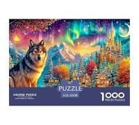 Loup, Aurora, château et Village Lumineux Puzzle De 1000 Pièces Loup Cool Parfait pour Les Soirées De Puzzle en Famille, Adultes Et Enfants 52x38cm/1000pcs