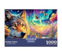 Loup, Aurora, Oiseaux, Village enneigé au crépuscule Puzzle De 1000 Pièces Loup Cool Jeu Éducatif Classique pour Le Temps des Puzzles en Famille 38x26cm/1000pcs