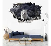 Loup Autocollants De Décoration Murale 3D Animal Stickers Muraux Stickers Muraux Brisés 3D Forêt Vinyle Mural Pour Chambre D'Enfant, Salon, Pépinière, Décoration Murale 75x113cm