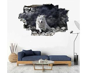Loup Autocollants De Décoration Murale 3D Animal Stickers Muraux Stickers Muraux Brisés 3D Forêt Vinyle Mural Pour Chambre D'Enfant, Salon, Pépinière, Décoration Murale 75x113cm