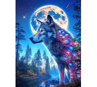 Loup aux yeux cosmiques Under The Moon 1000 Pièces Puzzle Adolescent En Carton Sans Déformation Paysages et science-fiction Difficulté Moyenne Activité Éducative Cadeau Noël Pas Cher Petit Prix 1000 P