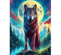 Loup aux Yeux de feu Under The Moon 300 Pieces Casse-tête Adulte en Carton Anti-Déchirure Faune Sauvage et Animaux de Compagnie Haute Difficulté Motif Complexe Anti-Stress Passe-Temps Cadeau Noël Pas