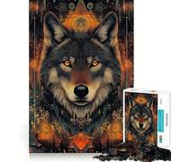 Loup aux Yeux d'or Puzzle de 1000 pièces de Style géométrique pour Adultes Jeu Stimulant l'esprit Découpe Laser pour Un Assemblage Parfait Activité Amusante en Famille (50x75cm)