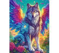 Loup avec des Ailes d'ange et Une Fourrure Arc-en-Ciel 500 Pieces Casse-tête pour Ado en Carton Haute Qualité Animal Sauvage et Plante Facile Débutant Activité Familiale Soirée Entre Amis Cadeau Fête