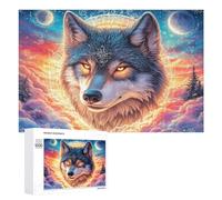 Loup avec des Runes dans la Montagne sous Le Ciel d'Aurora Puzzle 1000 Pièces pour Adultes Session De Détente Amélioration De La Concentration Cadeau pour Soirée 1000 PCS