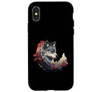 Loup avec forêt rouge et lune Coque pour iPhone X/XS