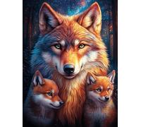 Loup avec Ses Petits dans la forêt Magique 1000 Pieces Casse-tête pour Ado en Carton Haute Qualité Scène de Conte de fées Dessin animé Facile Débutant Activité Familiale Soirée Entre Amis Cadeau Fête