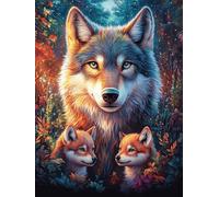 Loup avec Ses Petits dans Le Jardin Fleuri 1000 Pièces Puzzle Expert Confirmé en Carton Rigide Haute Densité Mythes fantastiques Très Difficile Motif Complexe Décoration Murale Cadeau Premium 100