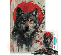 Loup avec Soleil Rouge et Fleurs de Cerisier Puzzle de 1000 pièces pour Adolescents Stimulation Cognitive Jeu Amusant Emboîtement sûr Pas de pièces Qui se détachent Une façon captivante de Passer