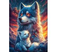 Loup avec son louveteau dans une forêt magique 500 Pièces Puzzle Expert Confirmé En Carton Sans Déformation Faune sauvage et animaux de compagnie Très Difficile Décoration Murale Collection Cadeau Fêt