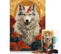 Loup Blanc à Rayures Rouges et Bleues Puzzle de 1000 pièces pour Adultes Jeu de réflexion Découpe Nette Alignement Parfait Activité Amusante en Famille Activité Nocturne (38x26cm)