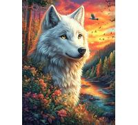Loup Blanc au Coucher de Soleil d'automne Puzzles 300 Pièces pour Adultes Educa Détente Créative Activité De Soirée Famille Jeu De Réflexion Décoration Murale 300 PCS