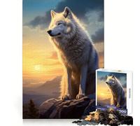 Loup Blanc au Coucher du Soleil, Puzzle de 1000 pièces pour Adultes, Cadeau pour stimuler l'esprit, détente et Divertissement, Cadenas sécurisé, idée Cadeau de Noël (38x26cm)