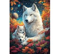 Loup Blanc avec Ses Petits dans la forêt 500 Pieces Casse-tête Collectionneur en Carton sans Déformation Mythes fantastiques Très Difficile Motif Complexe Décoration Murale Cadeau Noël Premium 50