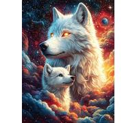 Loup blanc avec son louveteau Under The Moon 500 Pièces Puzzle Personne Âgée En Carton Rigide Paysages et science-fiction Facile Débutant Anti-Stress Stimulation Cognitive Loisir Créatif Petit Prix Pr