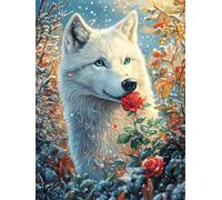 Loup blanc avec une rose 1000 Pieces Casse-tête Pour Ado En Carton Épais Rigide Animal de conte de fées d'accompagnement Facile Débutant Jeu De Société Soirée Entre Amis Cadeau Anniversaire Premium 10
