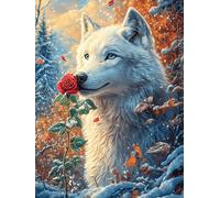 Loup Blanc avec Une Rose dans la forêt Magique 1000 Pieces Casse-tête Adulte en Carton Rigide sans Déformation Conte de fées d'accompagnement Magique Jeu De Société Famille Très Difficile Cadeau Noël