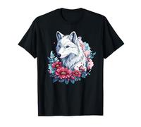 Loup Blanc bohème avec Aura de Fleurs Sauvages Roses T-Shirt