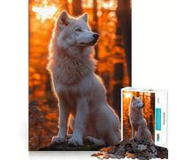 Loup Blanc dans la forêt d'automne Puzzle de 1000 pièces Jeu de réflexion Découpe Experte Artisanat Fascinant pour Les Moments de détente (50x75cm)