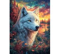 Loup blanc dans la forêt magique 500 Pièces Puzzle Expert Confirmé En Carton Anti-Déchirure Conte de fées mignon d'accompagnement Très Difficile Haute Difficulté Motif Complexe Idée Cadeau Anniversair