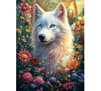 Loup Blanc dans Le Jardin 300 Pièces Puzzle Créatif en Carton Anti-Déchirure Rêve de Peinture à l'huile Conte de fées Difficulté Moyenne Activité Manuelle Loisir Créatif Cadeau Fête des Mères Premiu