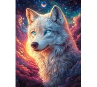 Loup Blanc dans Un Ciel étoilé 500 Pièces Puzzle Expert Confirmé en Carton Épais sans Déformation Rêve Magique de Science-Fiction Très Difficile Motif Complexe Cadeau Fête des Pères Premium 500 PCS