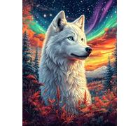 Loup blanc dans un coucher de soleil magique 1000 Pieces Casse-tête Famille En Carton Haute Densité Scène de conte de fées dessin animé Difficulté Moyenne Activité Familiale Anti-Stress Idée Cadeau An