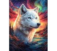 Loup blanc dans une clairière de forêt 500 Pièces Puzzle Personne Âgée En Carton Rigide Rêve magique de science-fiction Facile Débutant Anti-Stress Stimulation Cognitive Loisir Créatif Petit Prix Prem
