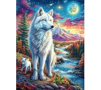 Loup blanc dans une vallée de montagne enneigée 300 Pièces Puzzle Créatif En Carton Haute Qualité Animaux et plantes Difficulté Moyenne Activité Manuelle Loisir Créatif Cadeau Créatif Saint Valentin P