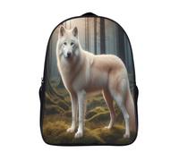 loup blanc debout voyage sac dos unique sac scolaire de voyage 2 compartiment pour adolescent animaux sacs dos imprimé 3d-16,garçons filles pour l'école les voyages les affaires