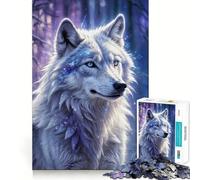 Loup Blanc en Hiver Puzzle de 1000 pièces Jeu de réflexion Découpe de Haute précision Défi Amusant pour Passer Le Temps (38x52cm)