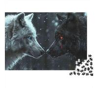 Loup Blanc et Loup Noir Contact oculaire Puzzle Familial 1000 Pièces, Faune Sauvage Éducatif, Loisirs Conviviaux Et Décoration 70x50cm/1000pcs