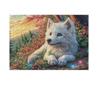 Loup Blanc forêt de Fleurs Faune Sauvage Nature Sauvage Rural Belle Puzzle 300 Pièces pour Adultes Educa Art Fantastique Décoration Murale Carton Épais Anti-éblouissement Challenge Famille 300 PCS