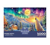 Loup Blanc hurle dans Le Paysage enneigé de l'aurora Puzzle De 1000 Pièces Loup Cool Carton Recyclé, Excellent Cadeau pour Toutes Les Âges 38x26cm/1000pcs