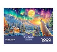 Loup Blanc hurle dans Le Paysage enneigé de l'aurora Puzzle De 1000 Pièces Loup Cool Carton Recyclé, Puzzle De Défi pour Adultes 70x50cm/1000pcs