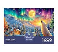 Loup Blanc hurle dans Le Paysage enneigé de l'aurora Puzzle De 1000 Pièces Loup Cool Parfait pour Les Soirées De Jeux, Adultes Et Enfants 52x38cm/1000pcs